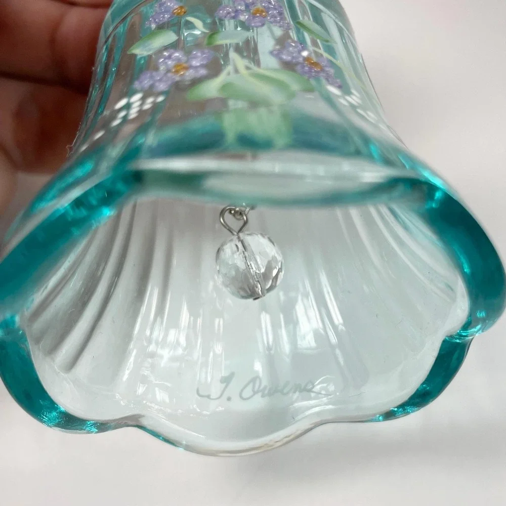 Vintage Fenton Scalloped‎ Clear Blue Bells Floral Hand Painted Signed set of 3
